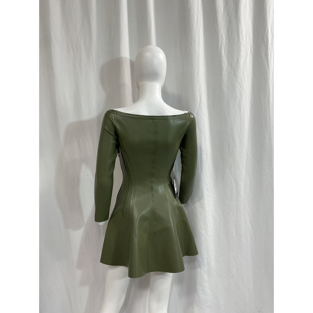 Norma Kamali Green Off Shoulder 'Grace' Mini Dress Size XS - NWT