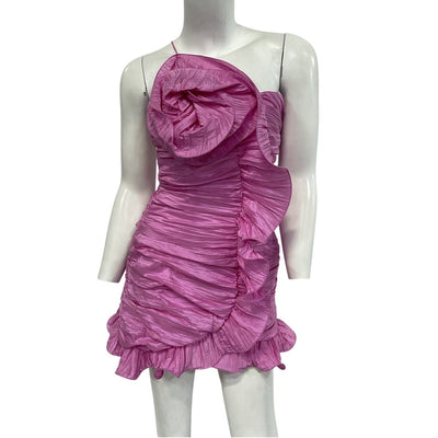 Loveshackfancy Ruched Hot Fuchsia Brenaya Mini Dress Size 0