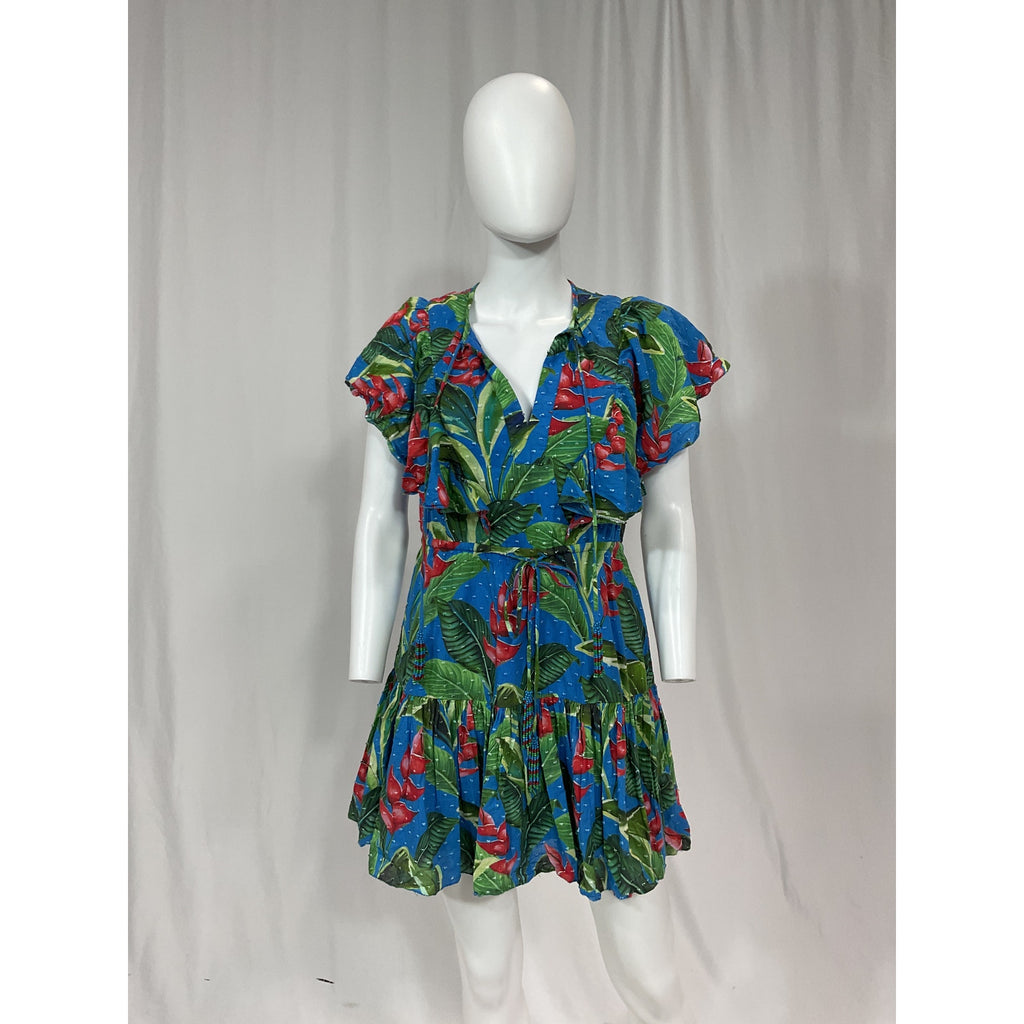 Farm Rio 'Dream Garden' Blue Mini A Line Dress Size XS