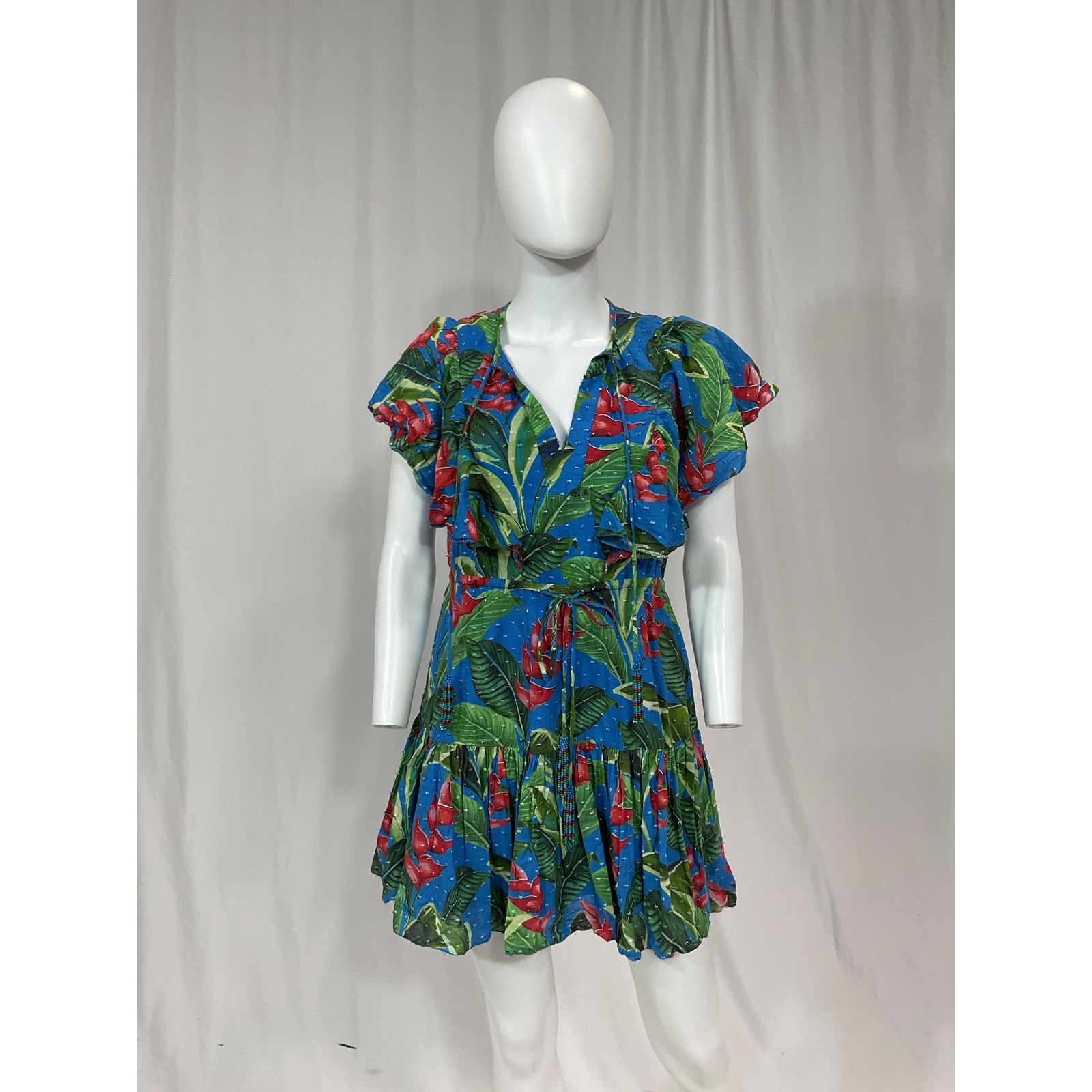 Farm Rio 'Dream Garden' Blue Mini A Line Dress Size XS