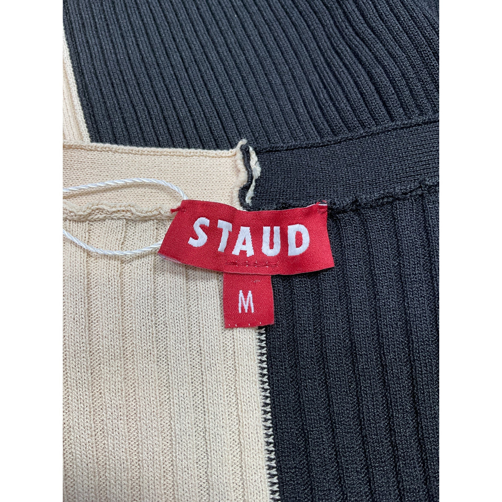 Staud Short Sleeve Black Viscose Cargo Sweater Size M