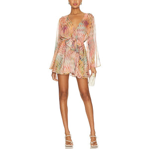Misa Los Angeles Sheer Multicolor Kaia Dress Size S