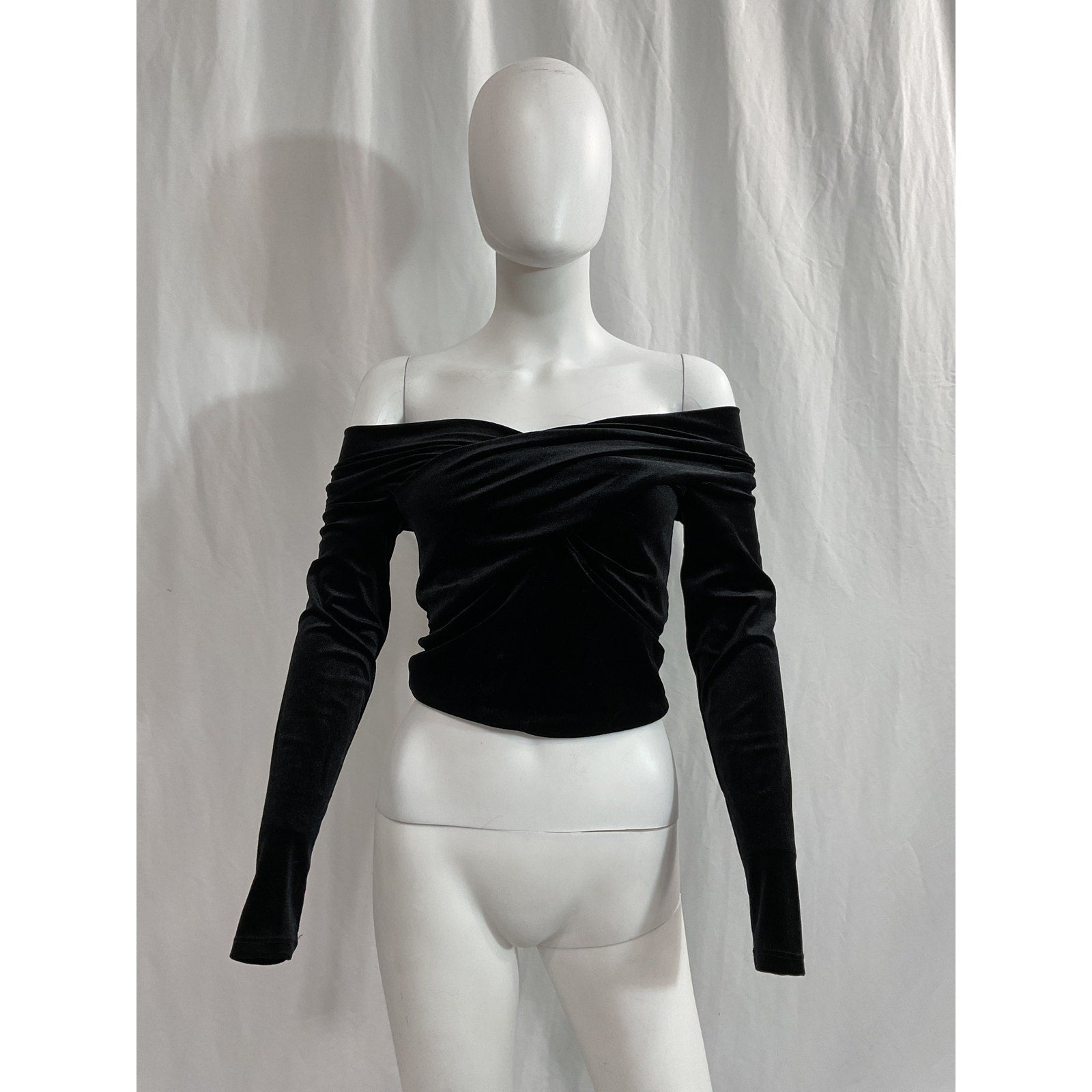 Allsaints 'Delta' Black Off Shoulder Velvet Top Size 4