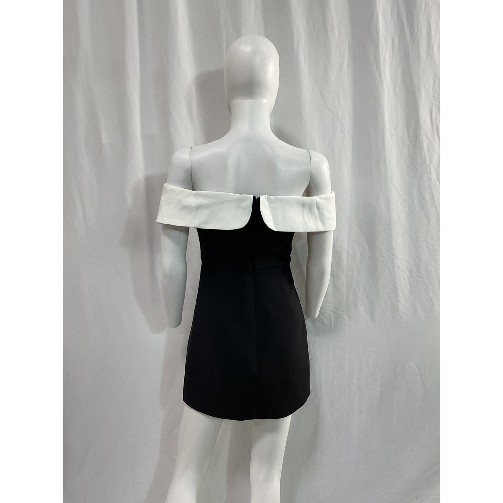 Self-Portrait Black Crepe Bow Off Shoulder Mini Dress Size 2