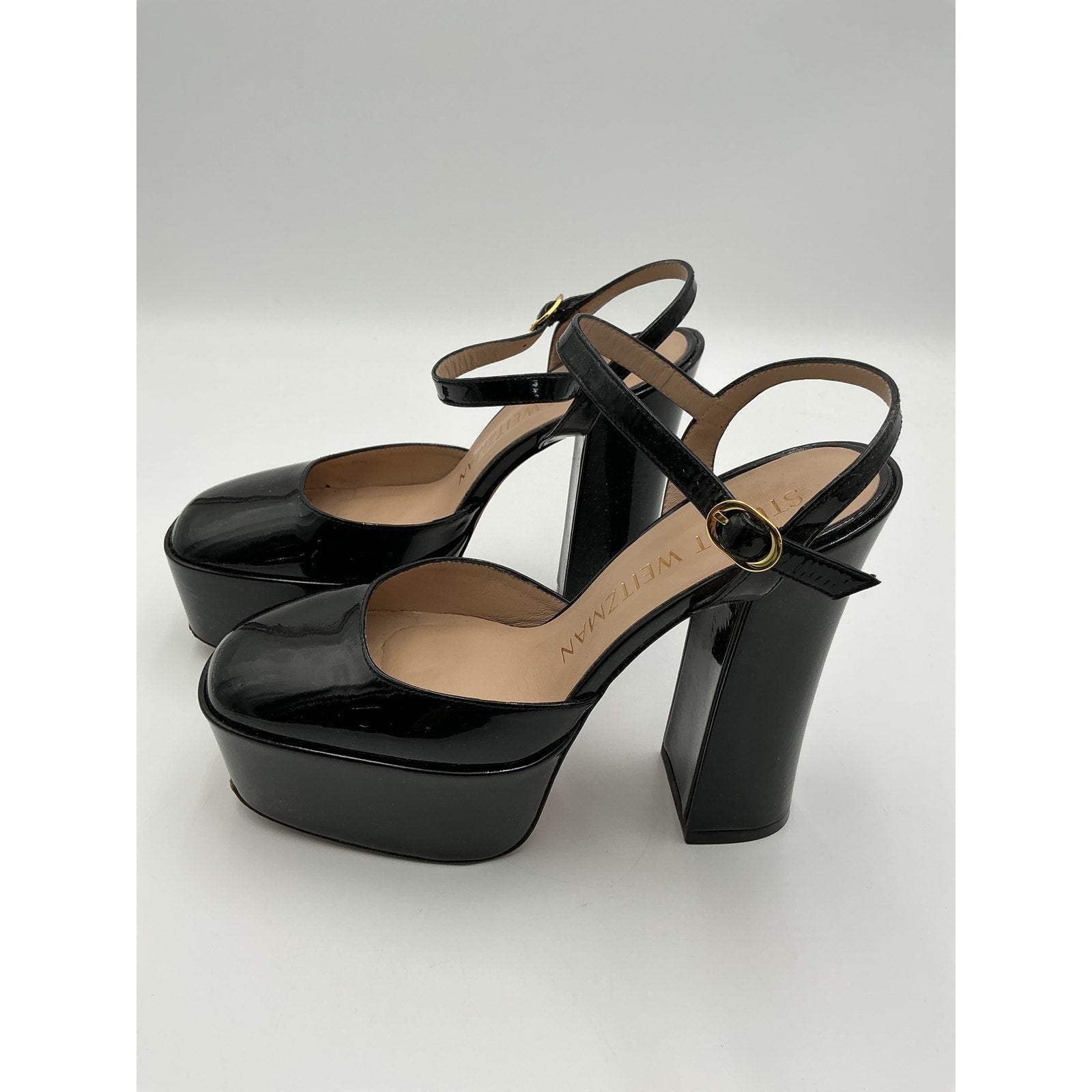 Stuart Weitzman 'Skyhigh' Black Leather Platform Pumps Size 6.5