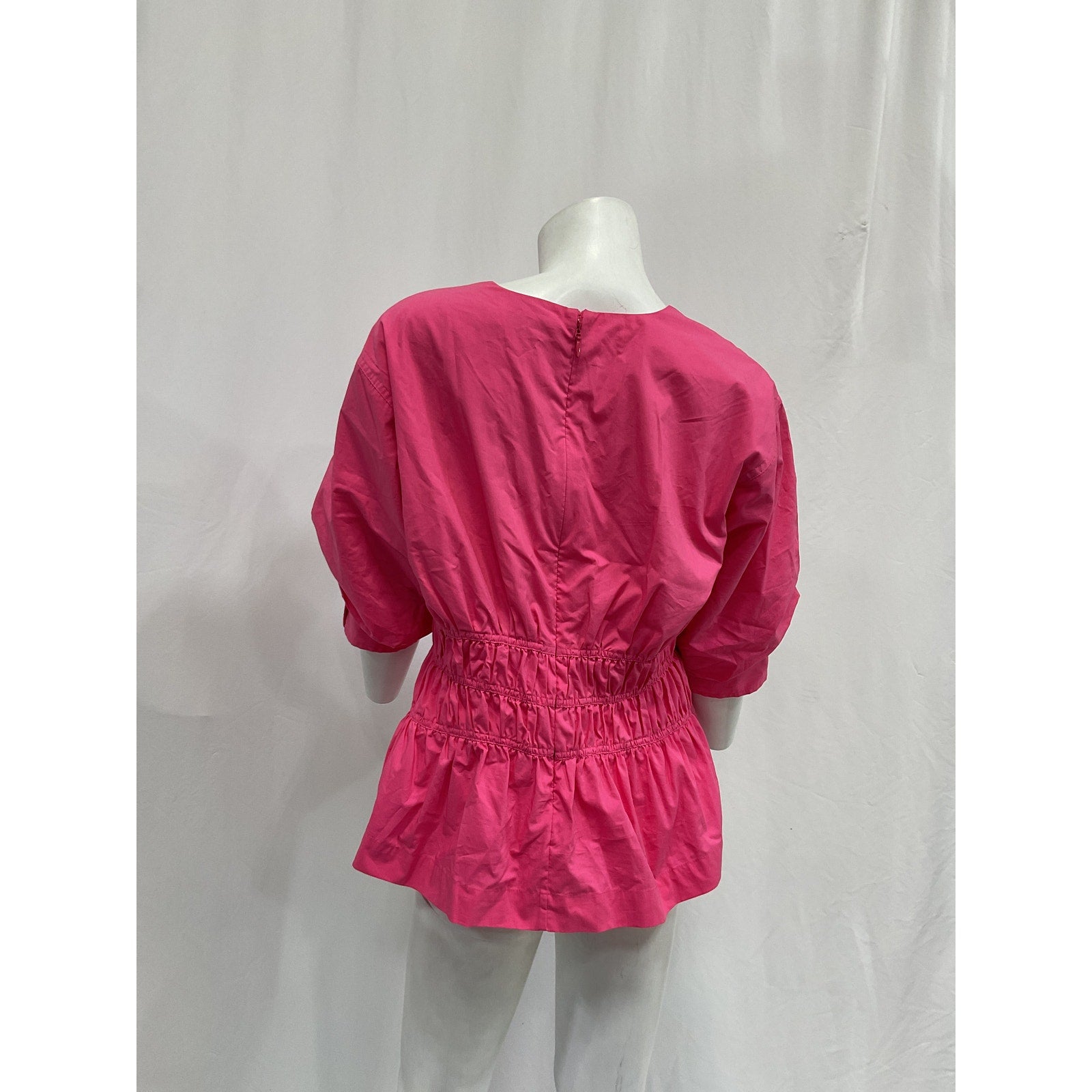 Simkhai 'Yuni' Pink Cotton Poplin Puff-Sleeve V Neck Top Size 12