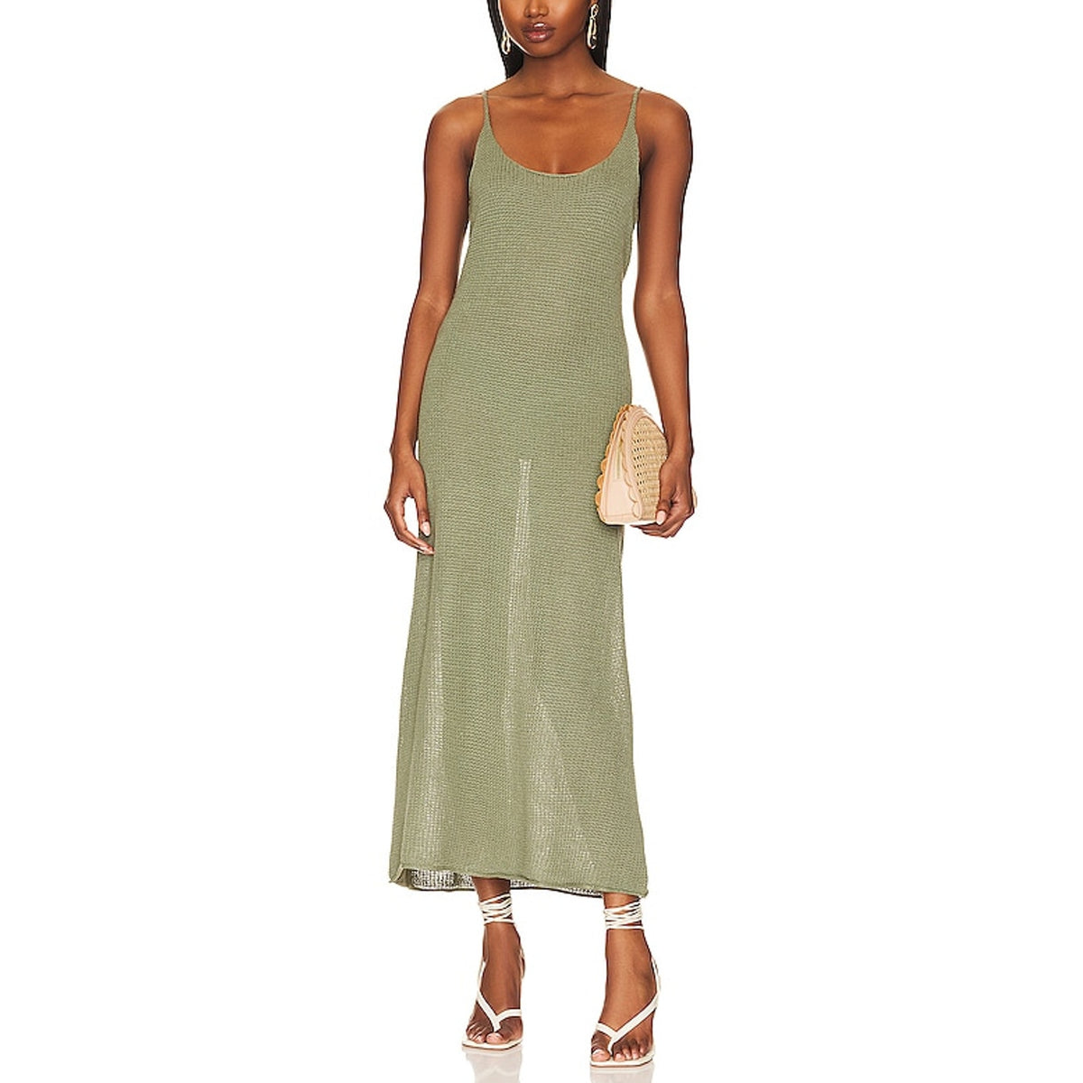 Onia Textured Green Scoop Neck Maxi Dress Size M