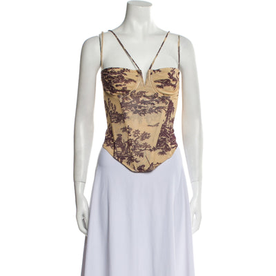 Miaou Printed Yellow Polyester V-Neck Crop Top W/ Tags Size XL - NWT