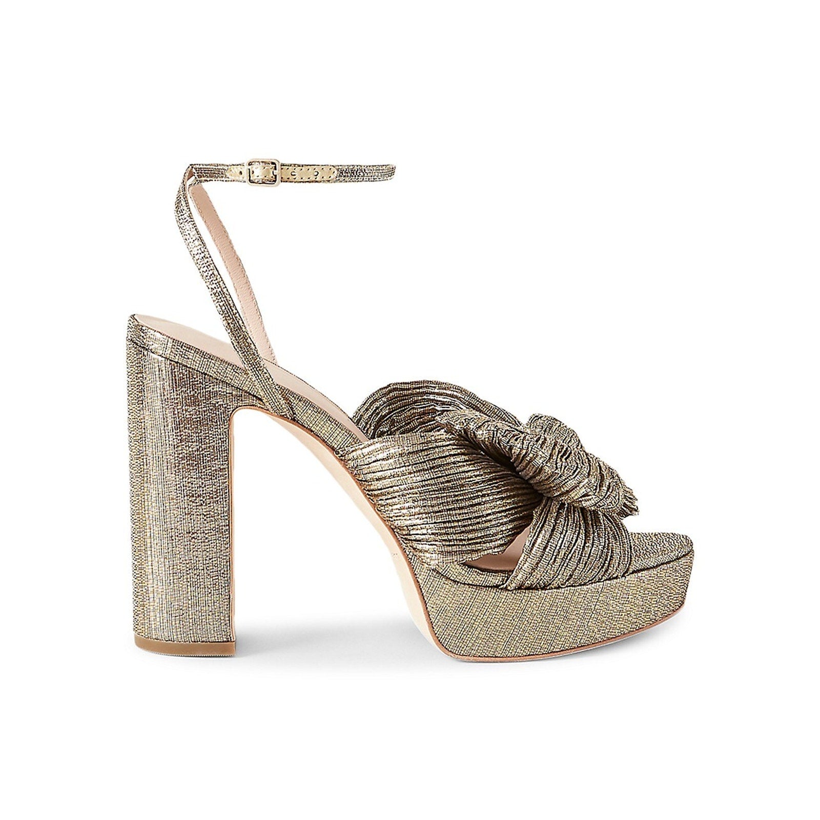 Loeffler Randall 'Natalia' Gold Leather Pleated Platform Sandals Size 9