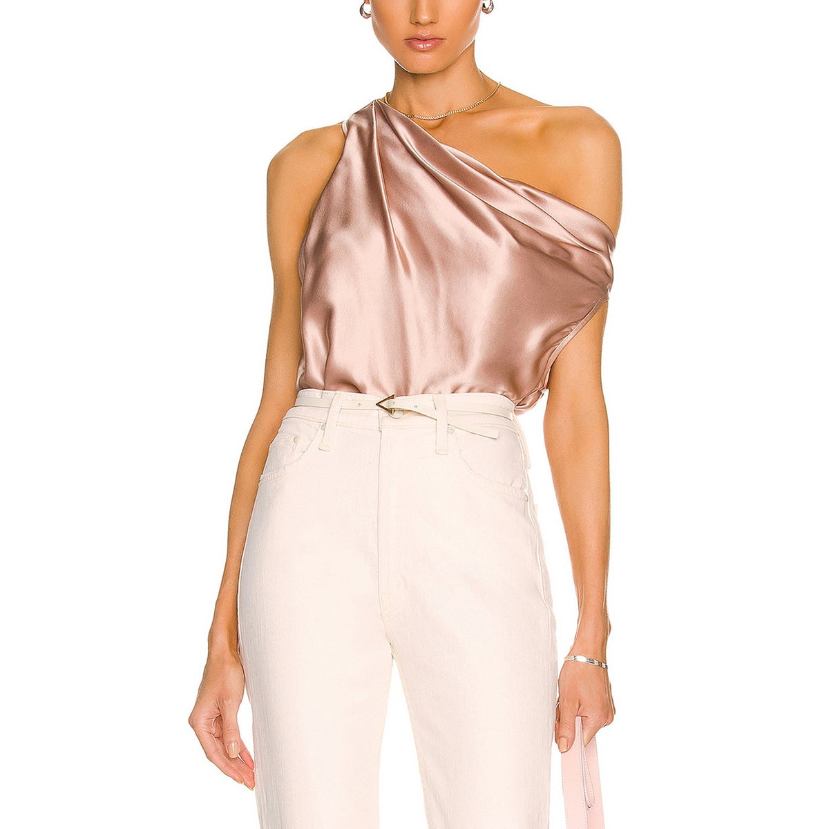 The Sei For Fwrd Pink Off Shoulder Satin Asymmetrical Cowl Top Size 2