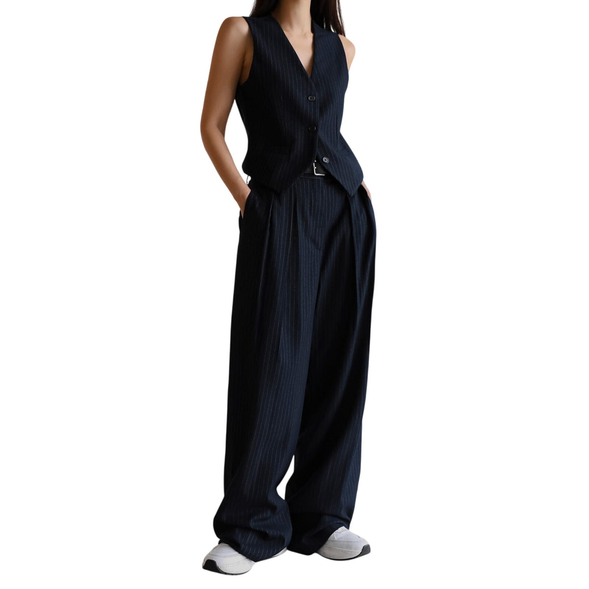 The Frankie Shop 'Tansy' Blue Polyester Pleated Trousers Size L