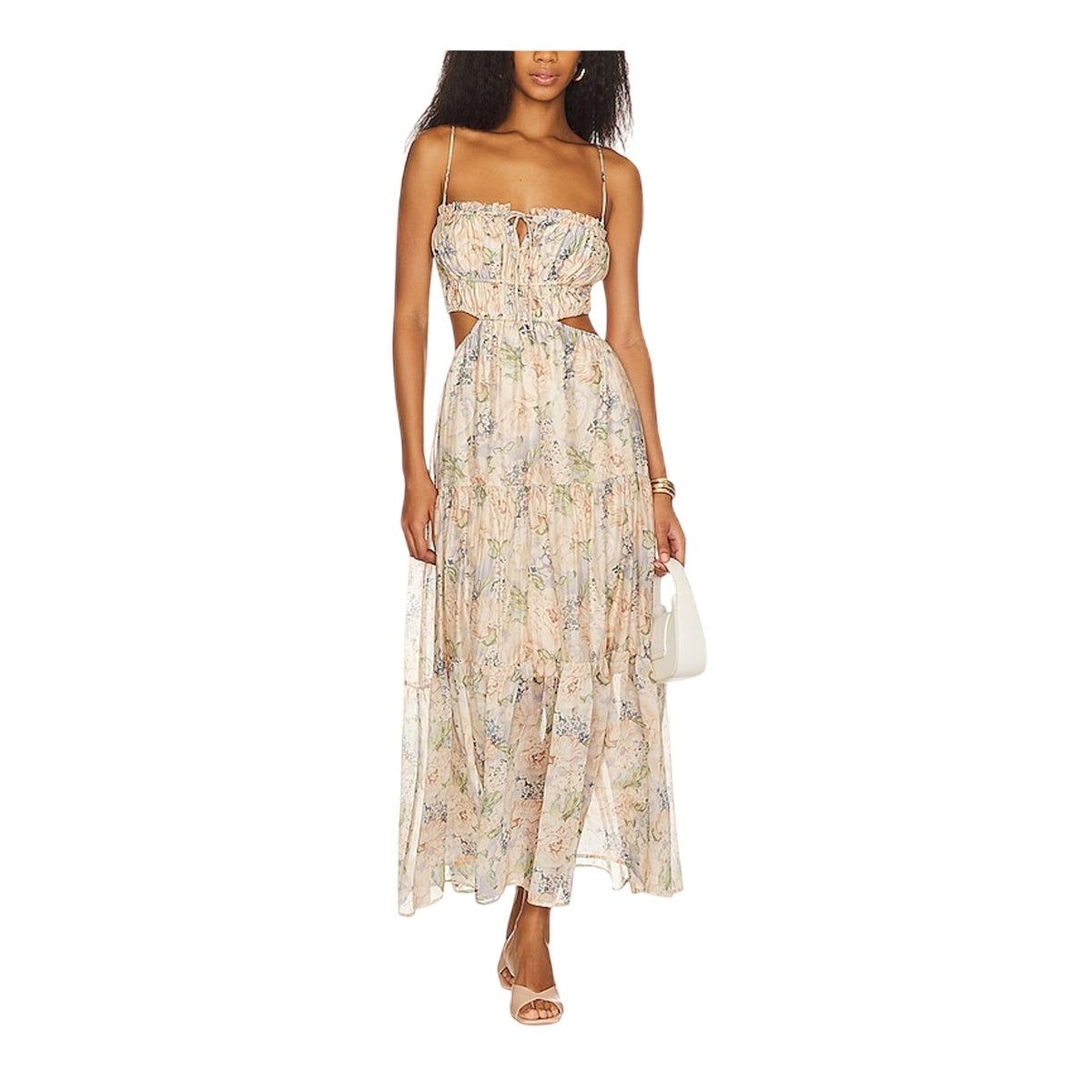Astr The Label Romantic Blue And Peach Floral Odina Dress Size L NWT