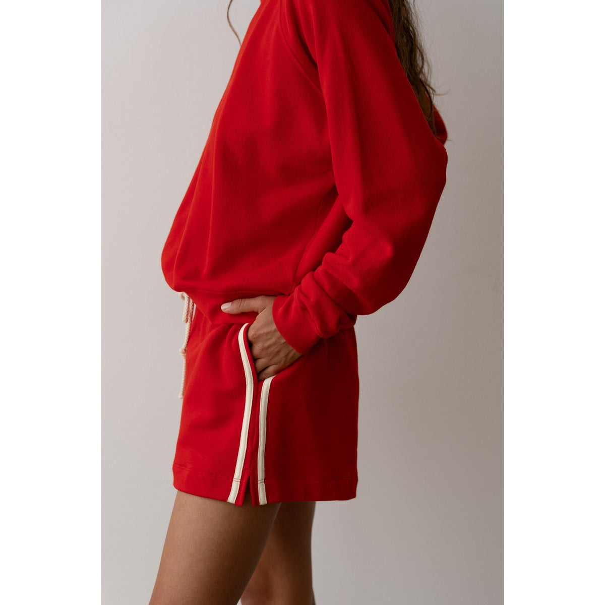 Donni. 'The Stripe' Red Cotton Eco-Terry Short Size L