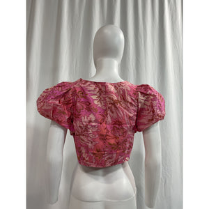 Ulla Johnson 'Kalena' Pink Puff Sleeve Graphic Printed Crop Top Size 4