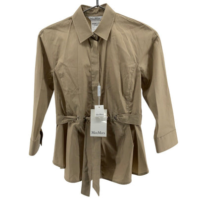 Max Mara Belted Tan Cuneo Top Size 2 NWT