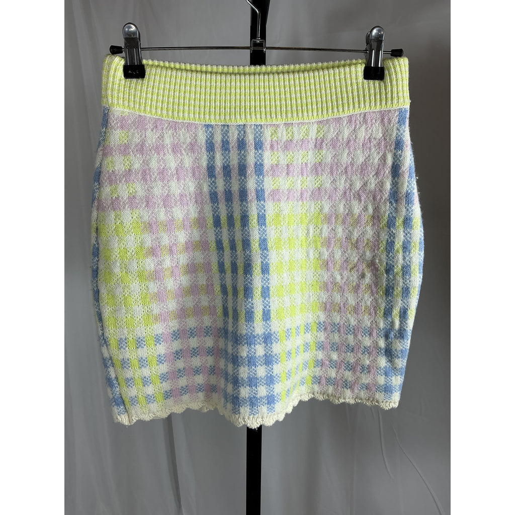Loveshackfancy 'Pawley' Green Nylon Check Mini Skirt Size XS