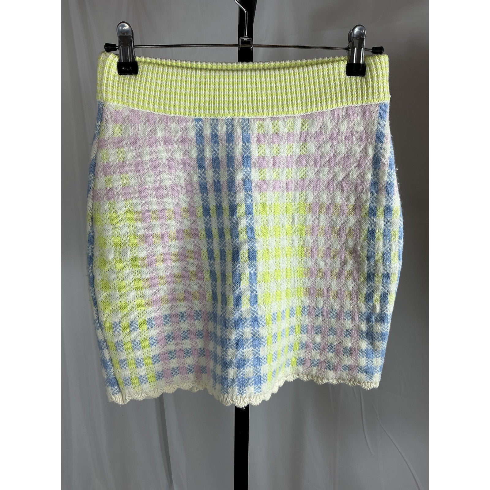 Loveshackfancy 'Pawley' Green Nylon Check Mini Skirt Size XS