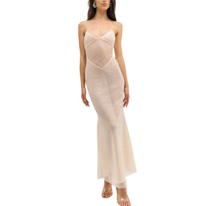 For Love & Lemons Sequin Beige Kate Maxi Dress Size M NWT