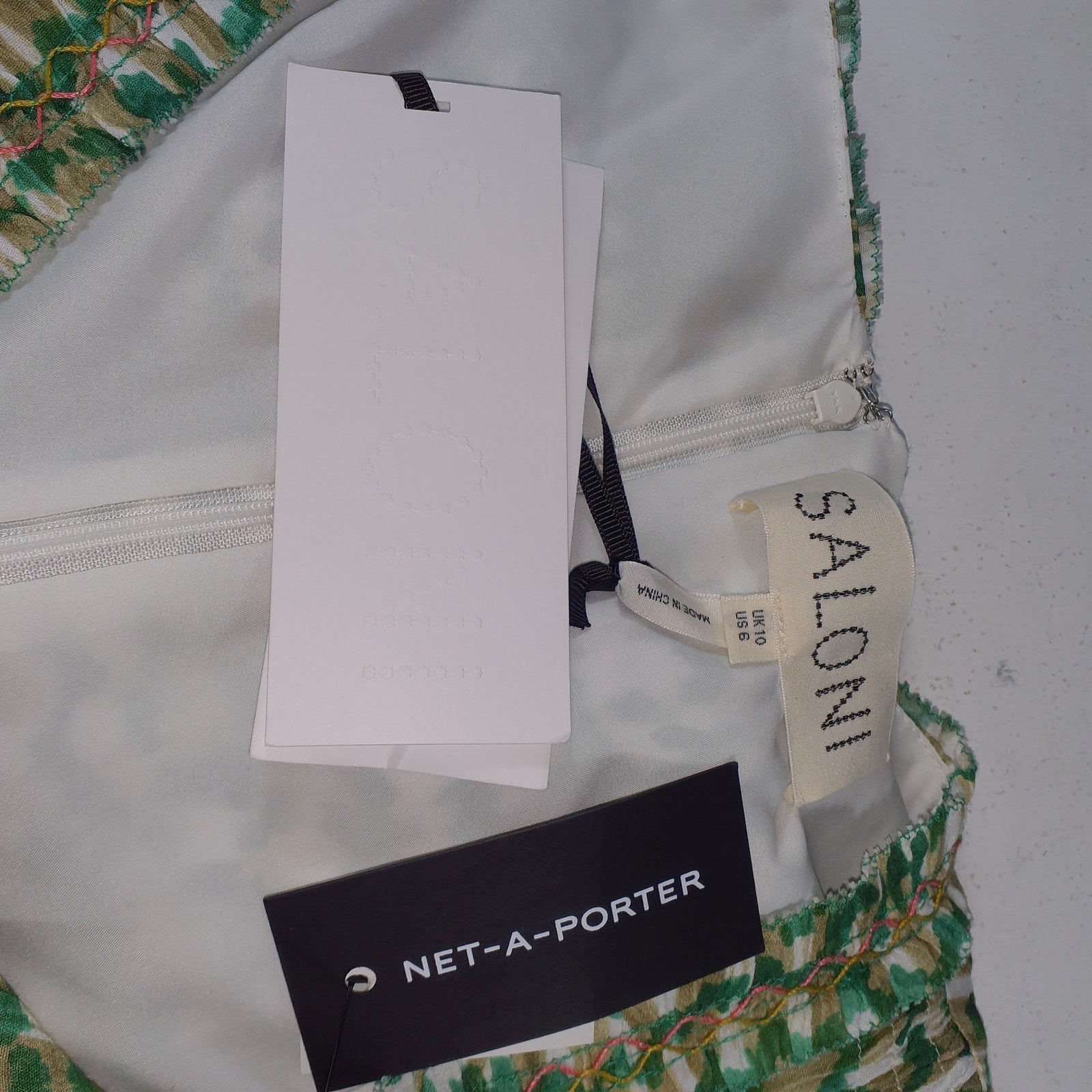 Saloni 'Lea' Green Smocked Printed Ecovero-Blend Crepe Mini Dress Size 6 - NWT