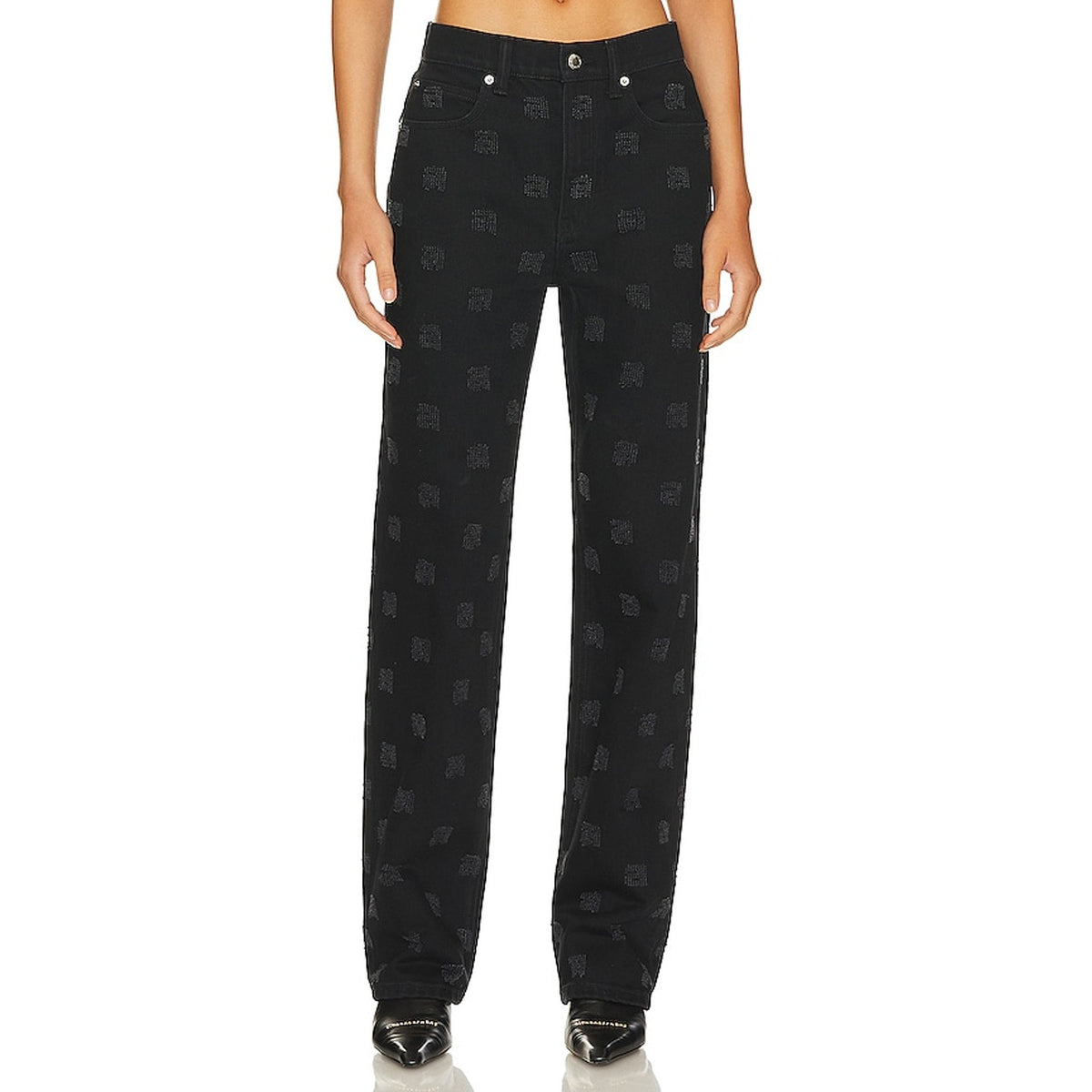 Alexander Wang Patterned Black Ez Mid Rise Relaxed Straight Denim Jeans Size 26