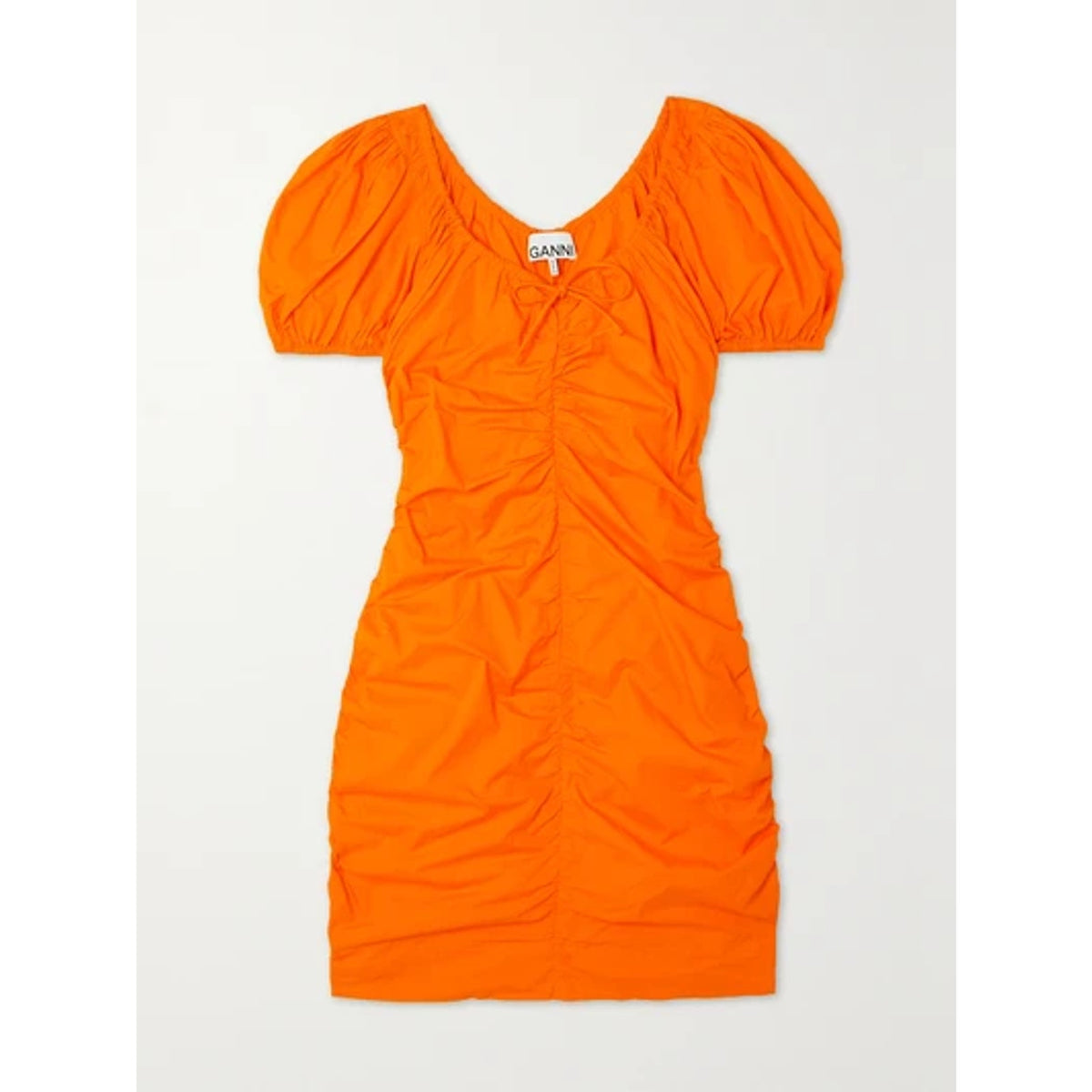 Ganni 'Bow-Detailed' Orange Ruched Cotton-Poplin Bow Accent Mini Dress Size 2 - NWT
