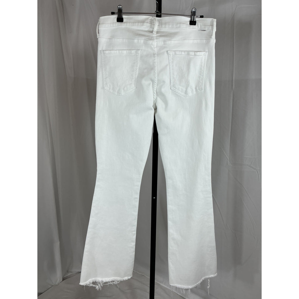Mother White Cotton High Waist Fray Hem Flare Jeans Size 33