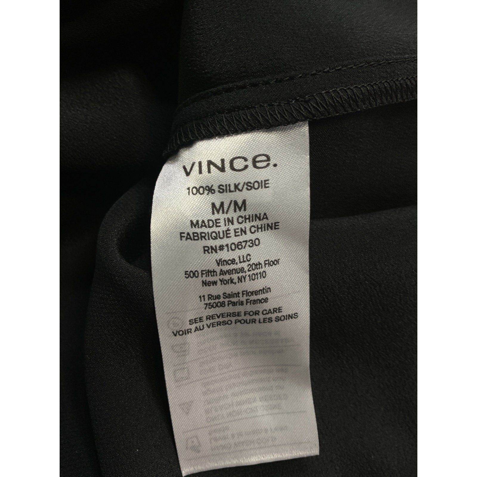 Vince Long Sleeve Black Silk Blouse Size M