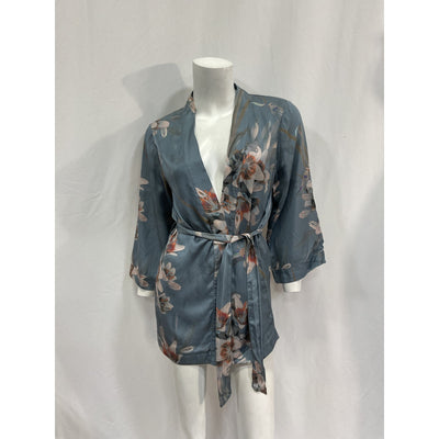 Allsaints 'Carina' Blue Viscose Kuroyuri Silk Blend Kimono Coat Size