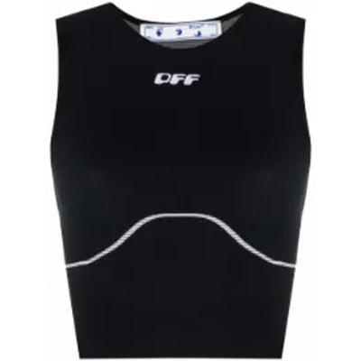 Off-White Sleek Black Logo-Print Crop Top Size S / M NWT