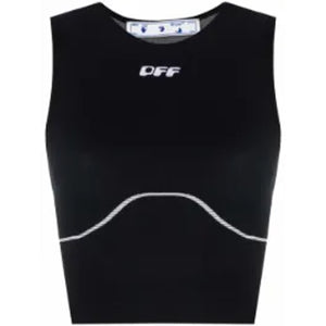 Off-White Sleek Black Logo-Print Crop Top Size S / M NWT