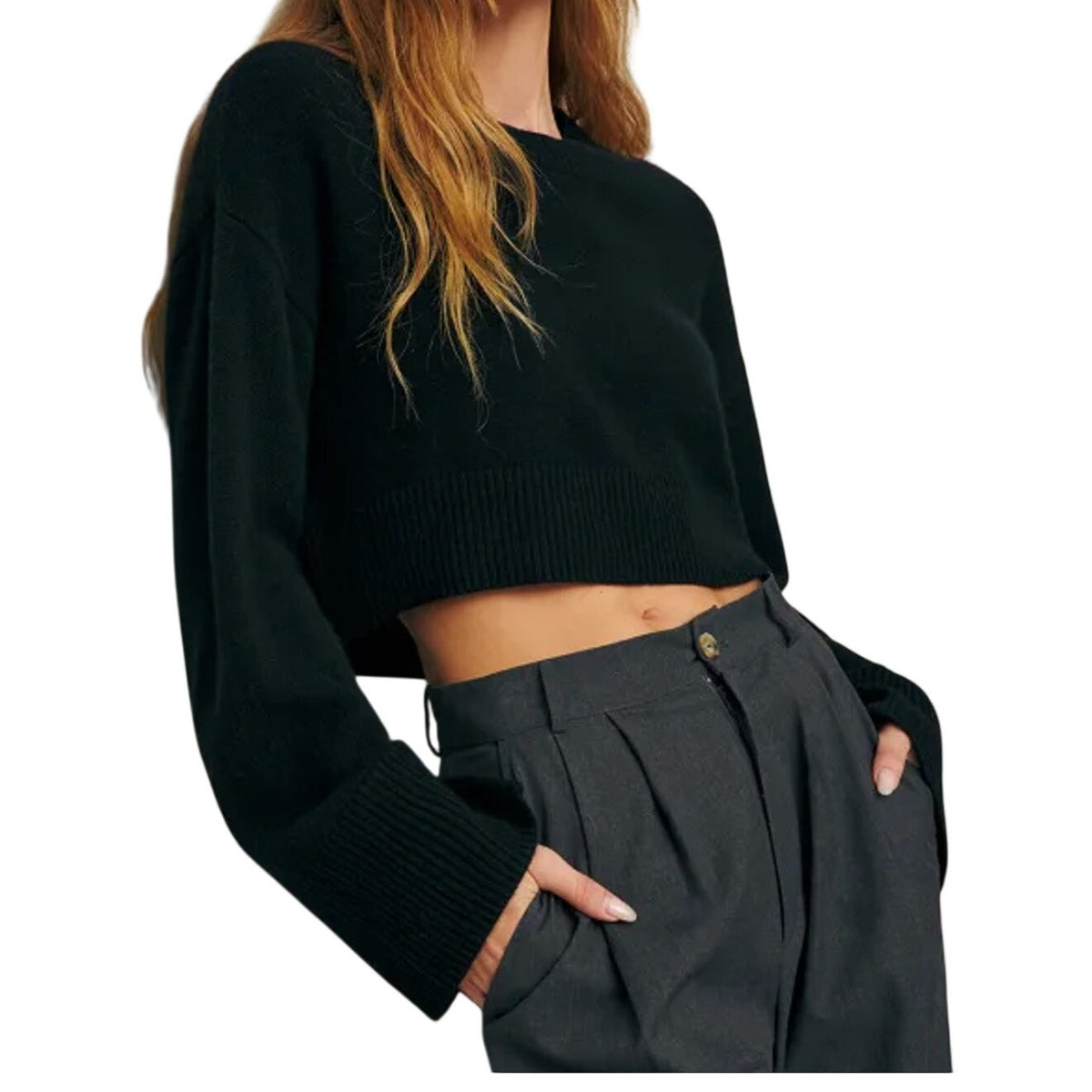 Reformation Cropped Black Paloma Sweater Size XS