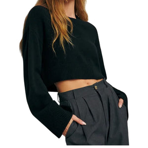 Reformation Cropped Black Paloma Sweater Size XS