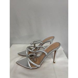 Gianvito Rossi Silver Nappa Leather & Silk Heels Size 7