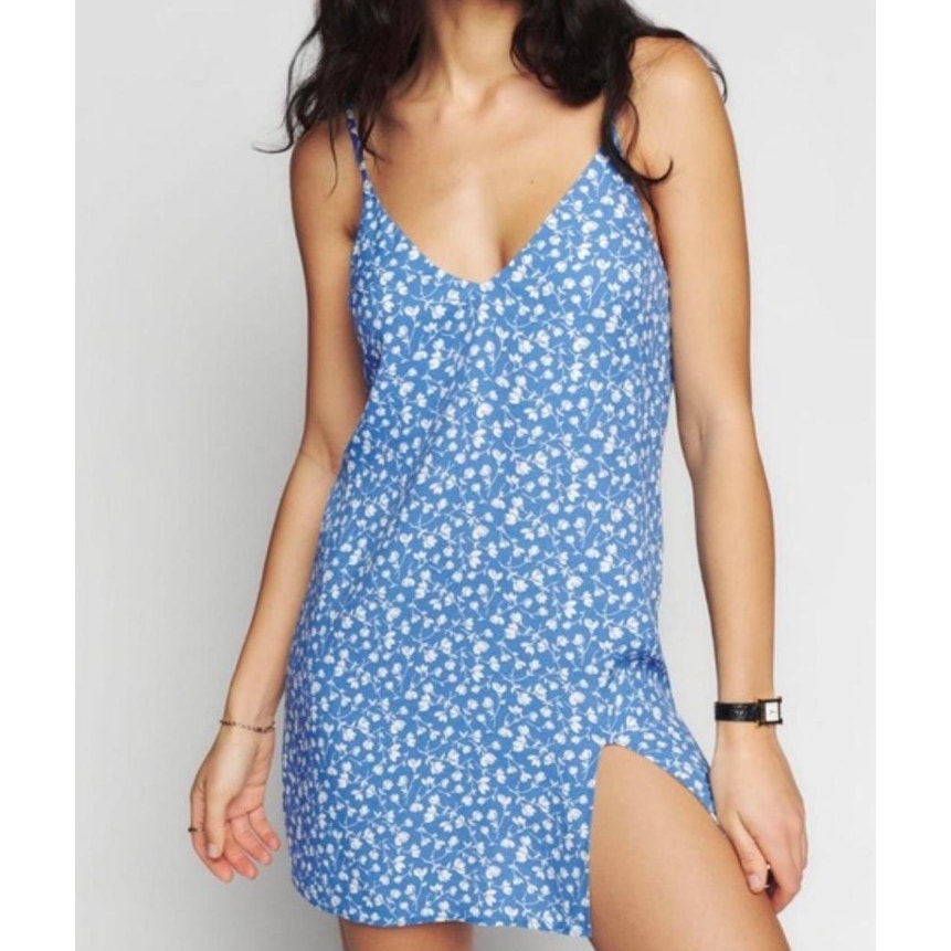 Reformation 'Simi' Blue Linen Dress Size 6