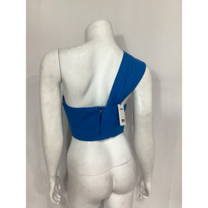 Jason Wu One Shoulder Blue Linen Cotton Crop Top With Ring Accent Size 6