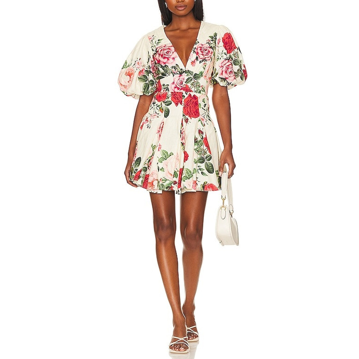 Hemant And Nandita Cream Floral Cotton Short Dress Size XS