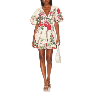 Hemant And Nandita Cream Floral Cotton Short Dress Size XS