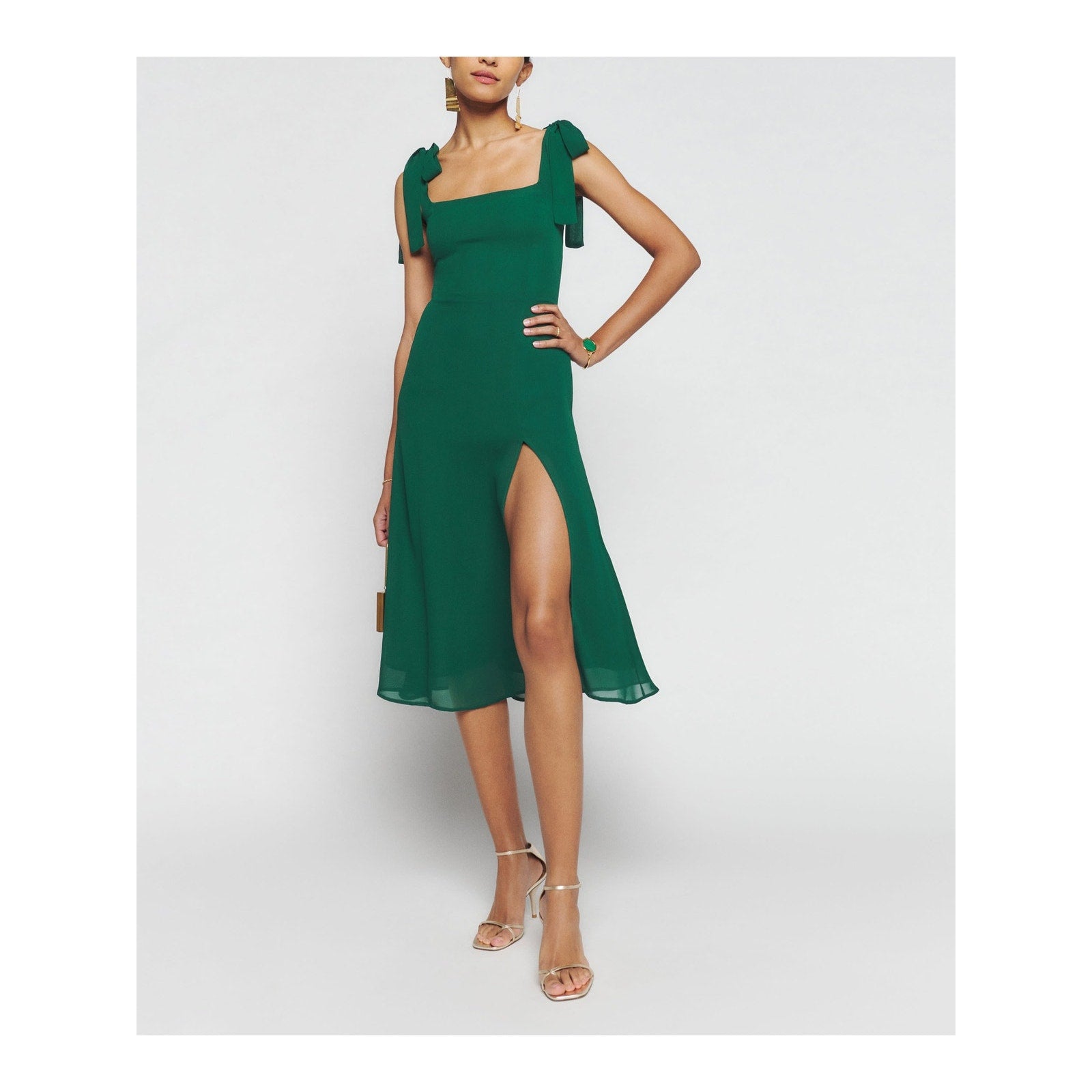 Reformation 'Twilight' Green Square Neck Dress Size 6