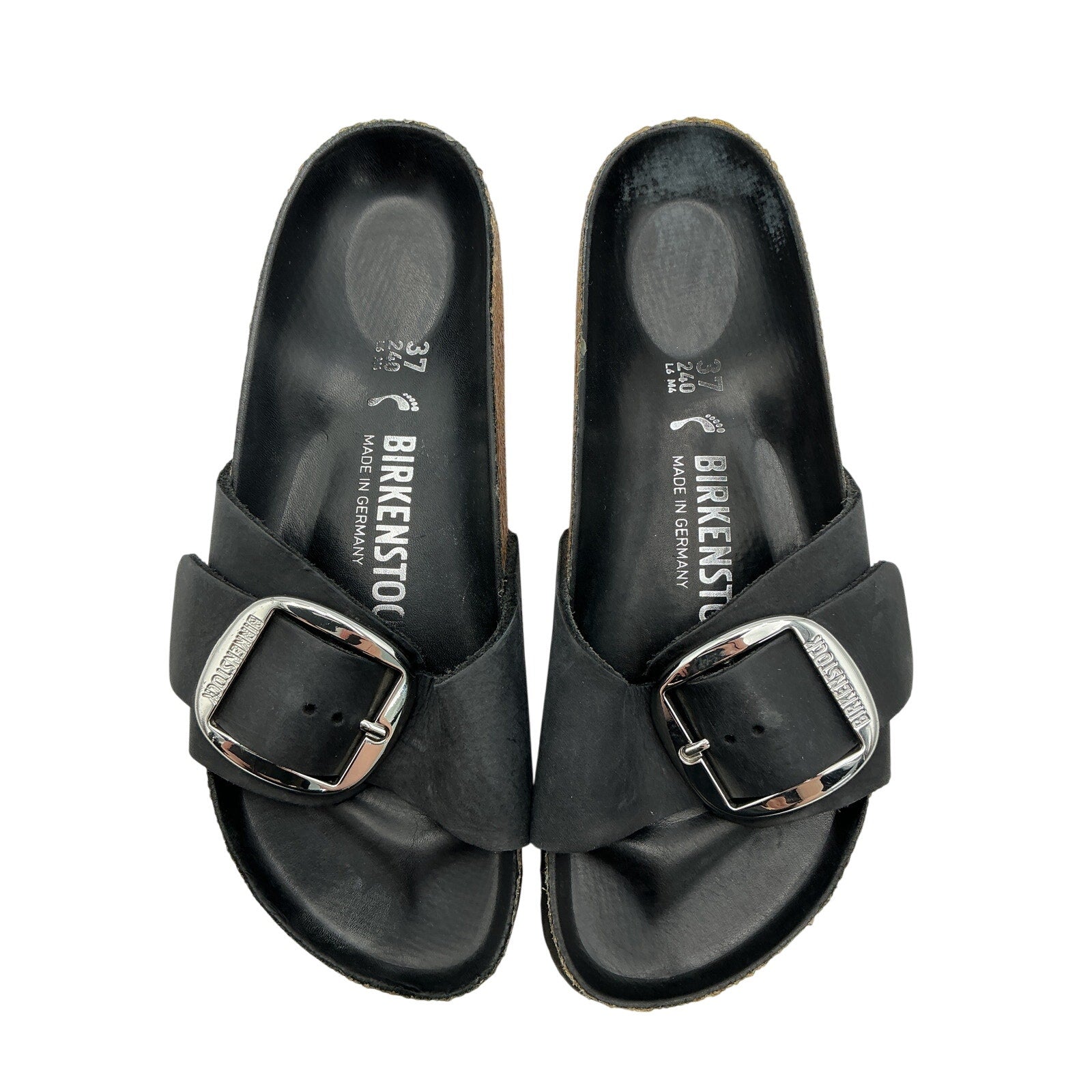 Birkenstock 'Madrid' Black Leather Big Buckle Slide Sandal Size 7