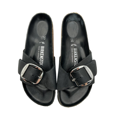 Birkenstock 'Madrid' Black Leather Big Buckle Slide Sandal Size 7