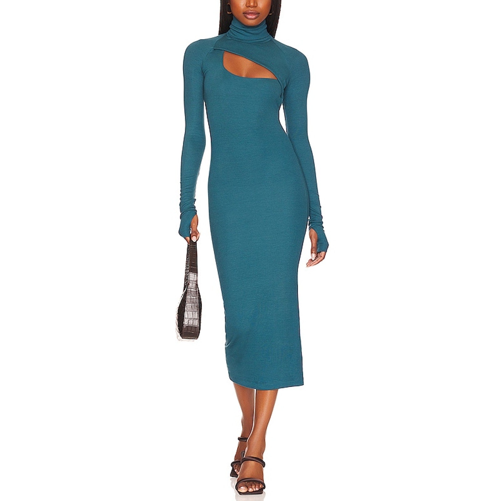 Alix Nyc 'Clarkson' Blue Turtleneck Front Cut Out Midi Dress Size XS