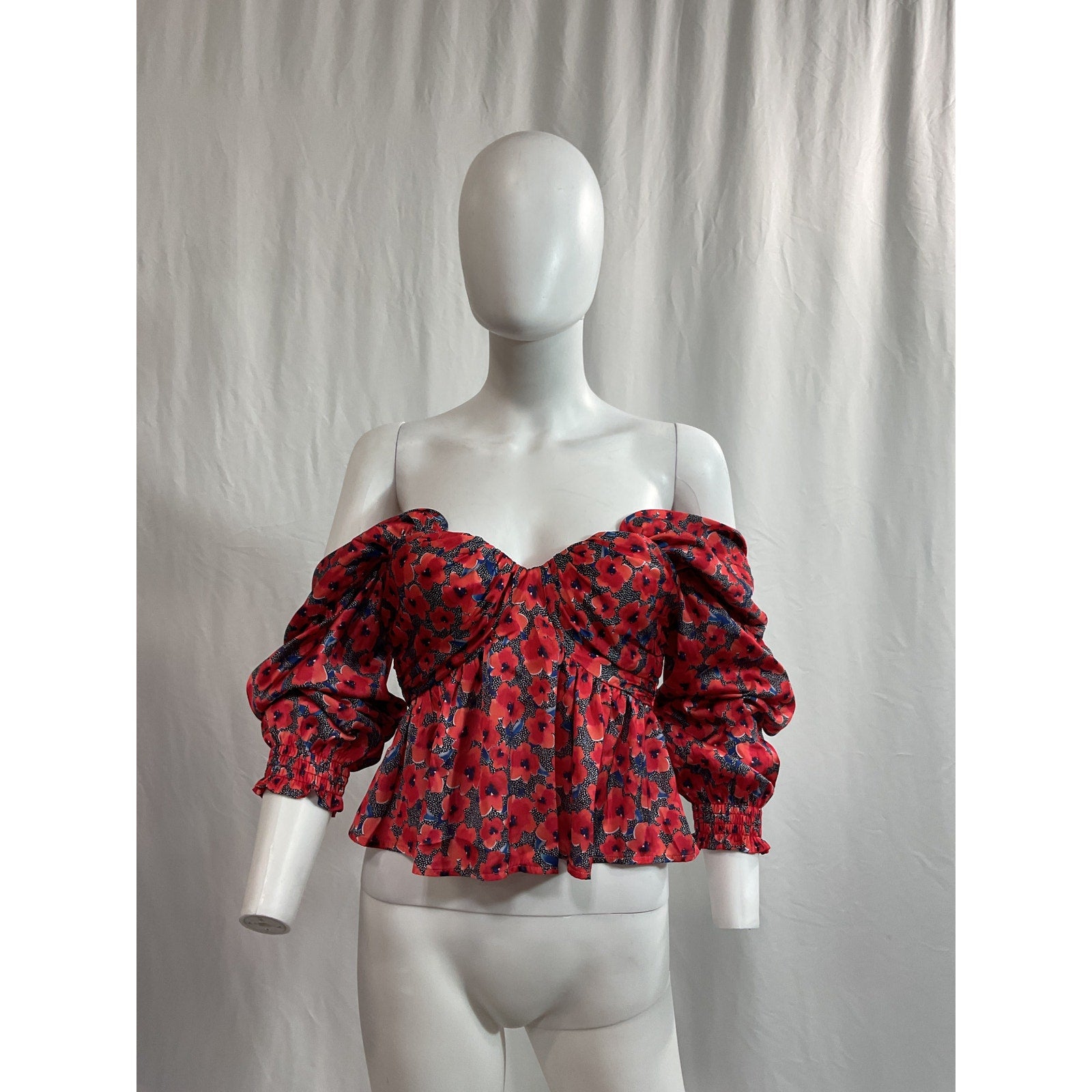 House Of Harlow 1960 x Revolve 'Burna' Red Satin Off Shoulder Blouse Size XS