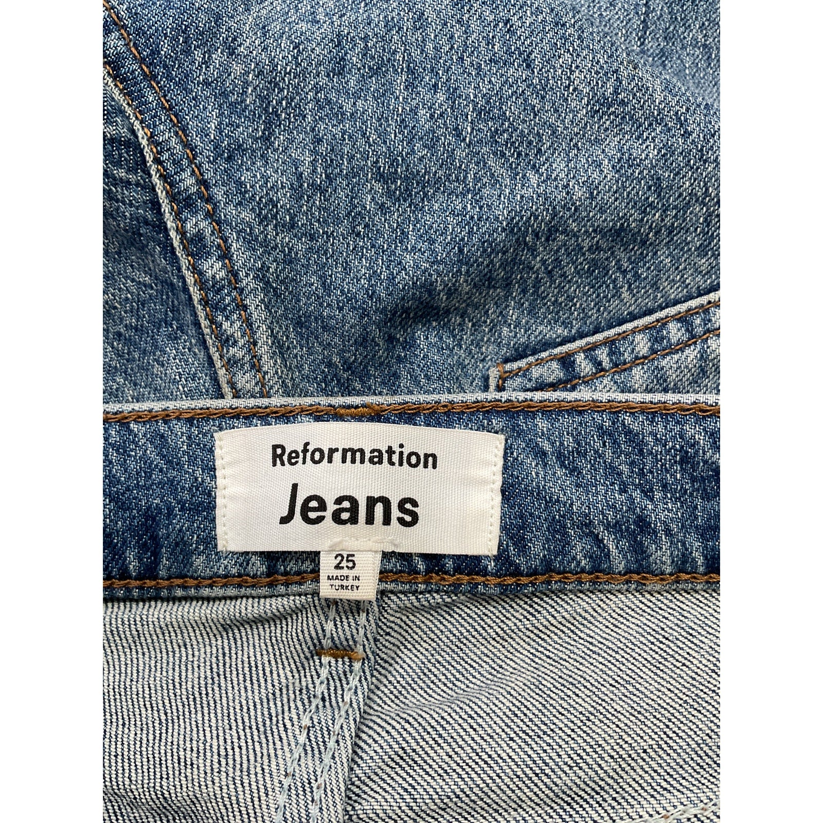 Reformation 'Liza' Blue Cotton High Rise Straight Long Denim Jean Size 25