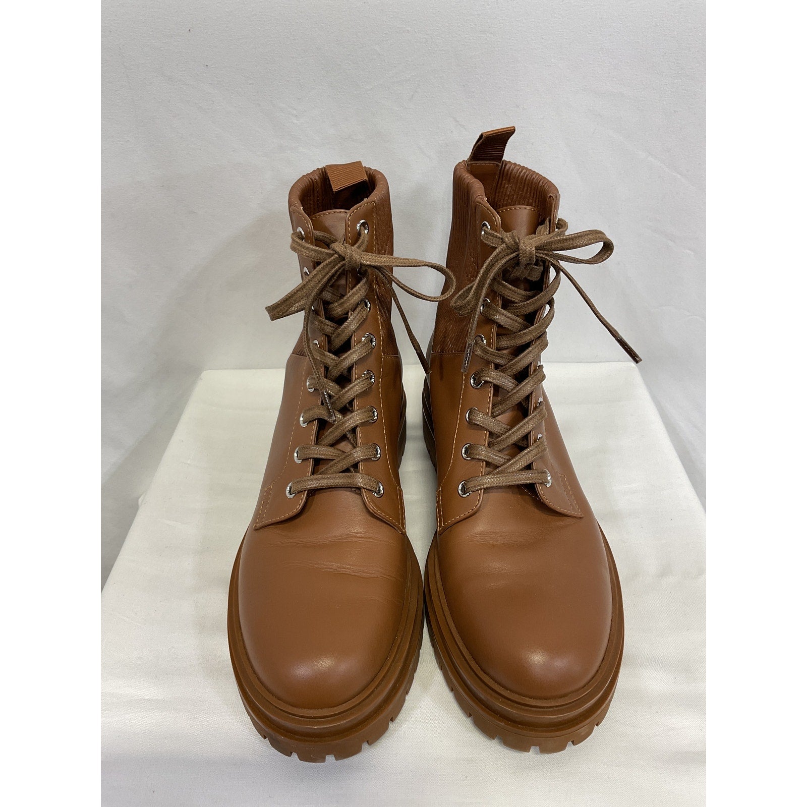 Gianvito Rossi 'Martis 20 ' Brown Leather Ribbed-Detail Combat Boots Size 40