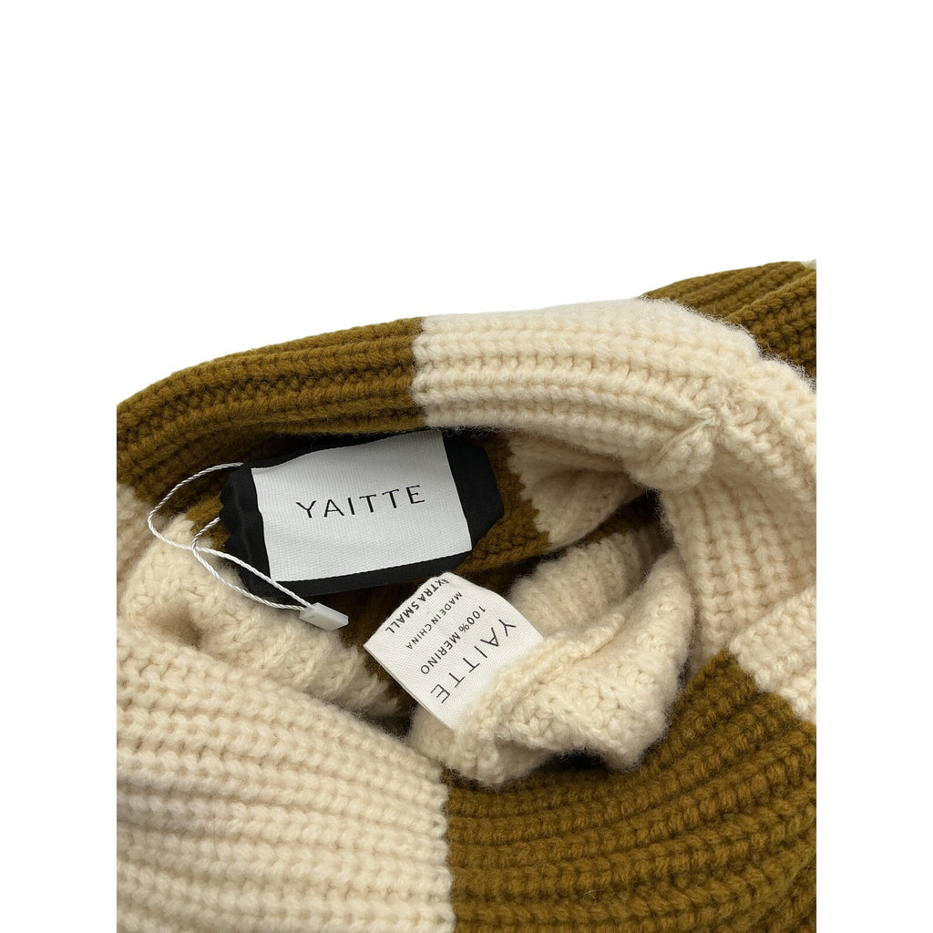 Yaitte Mast Striped Brown Wool Turtleneck Sweater Size XS