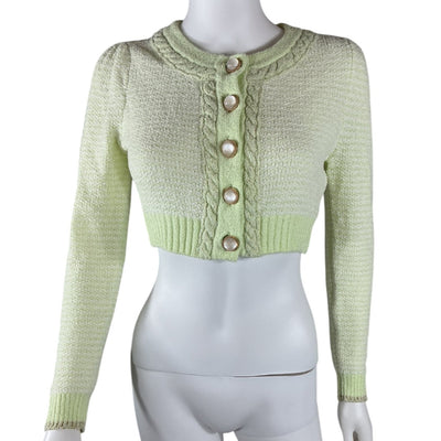 Loveshackfancy Cropped Light Green Twain Cardigan Size XS