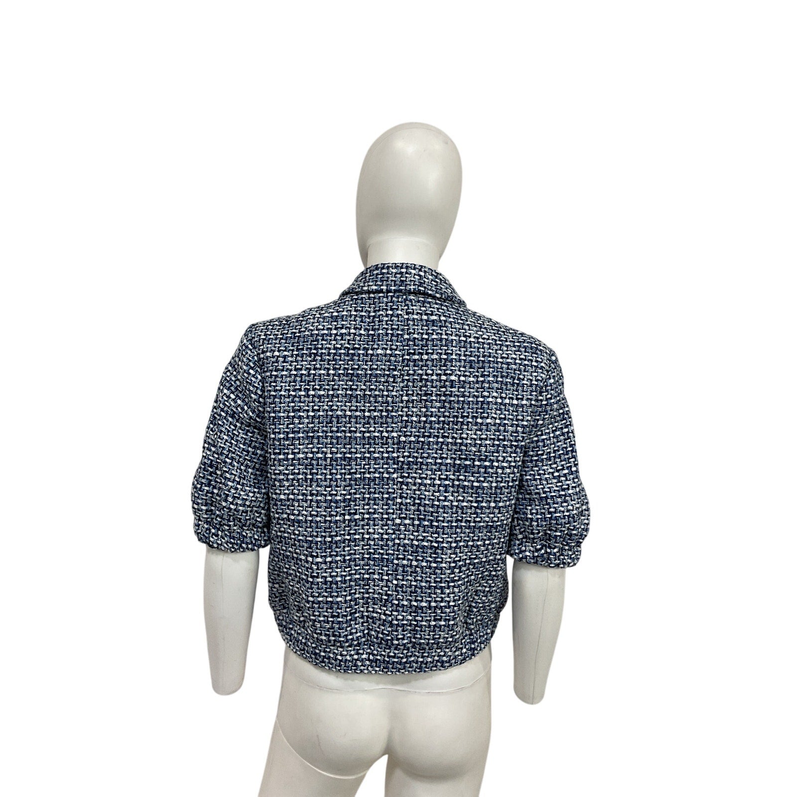 Derek Lam 10 Crosby Lucas Blue Cotton Puff-Sleeve Shacket Size 8