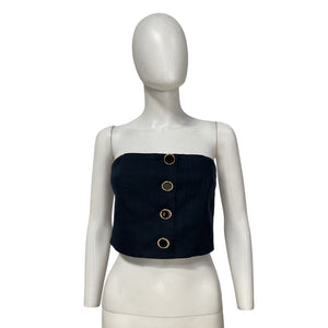 Veronica Beard 'Ziene' Blue Linen Crop Tube Top Size OS