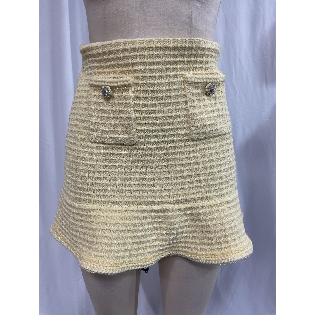 Self-Portrait 'Textured' Yellow Knit Skirt Size S