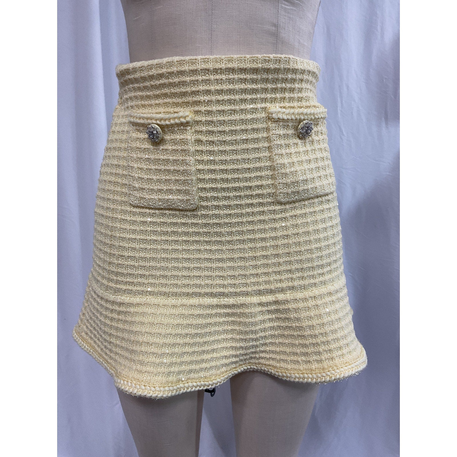 Self-Portrait 'Textured' Yellow Knit Skirt Size S